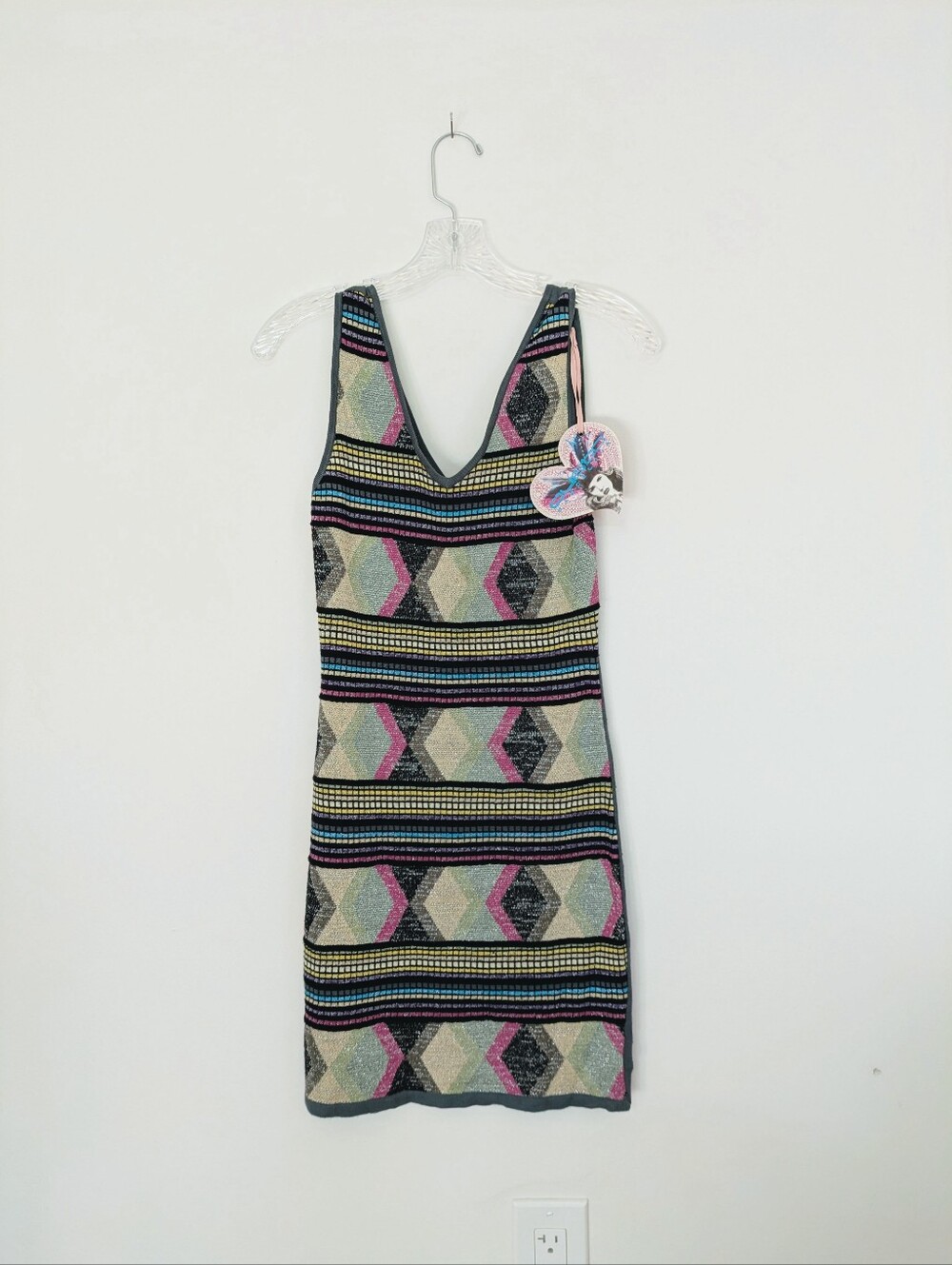 NWT Custo Barcelona Multicolor Geometric Metallic Knit Mini Dress Size 1 / XS